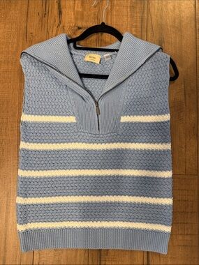 Ellie Tahari Light Blue & Cream Striped Zip-Up Sweater Vest XS